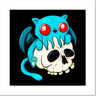 Cthulhu Cat Cute Kawaii Cathulhu Kitten Fun Skull Posters and Art